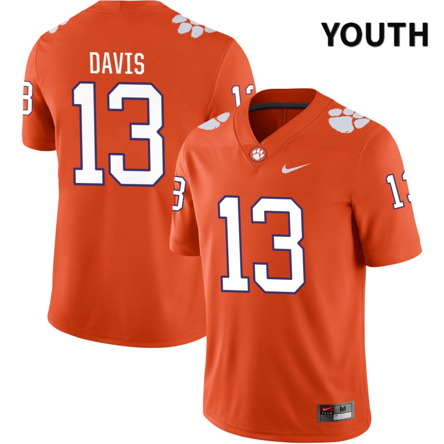 Youth Clemson Tigers Tyler Davis #13 College Orange NIL 2022 NCAA Authentic Jersey Style ABU74N8F